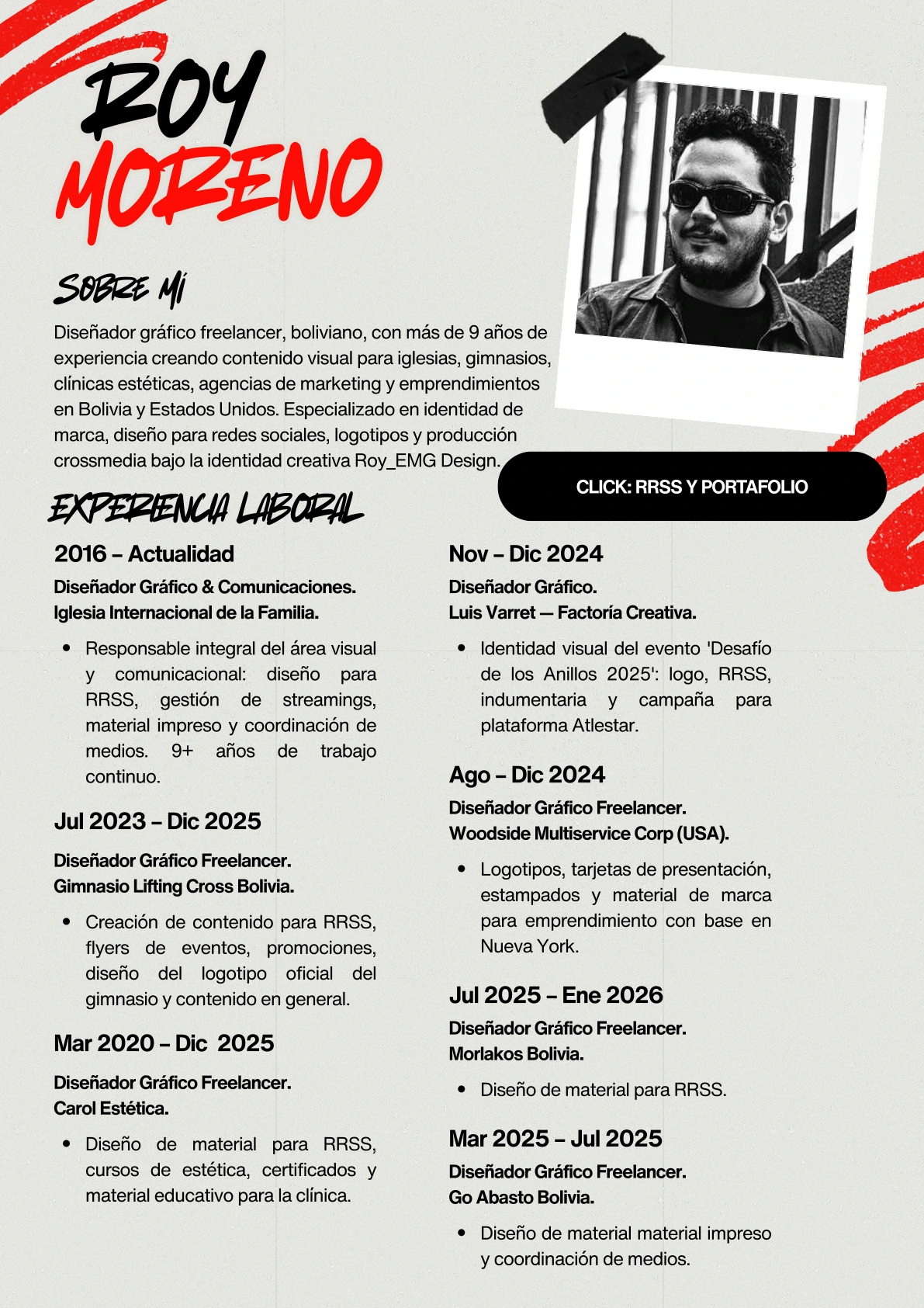 Página 1 del CV de Roy Moreno en español